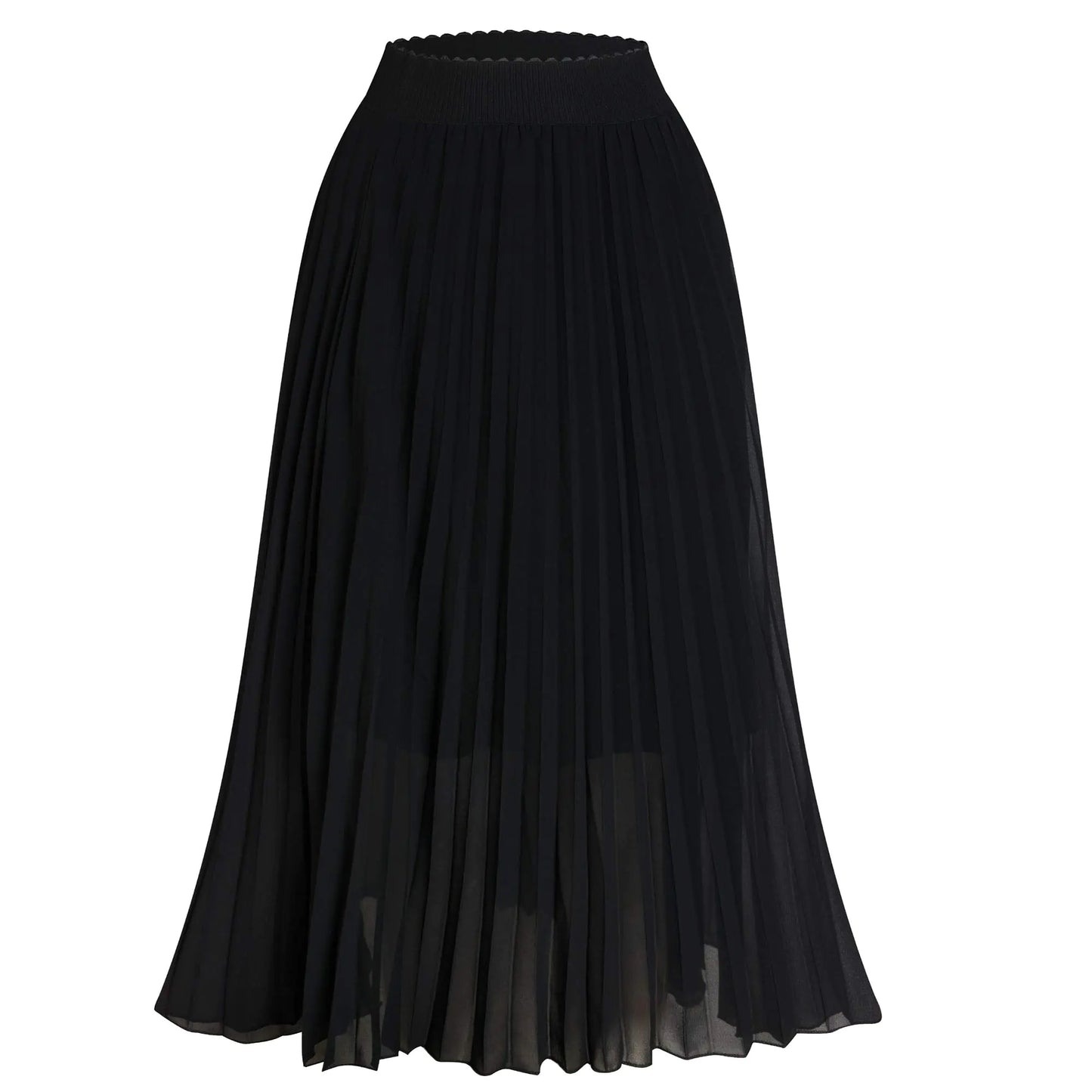 TEERFU Womens Casual High Waist A Line Stretch Pleated Midi Swing Skirt Black Large