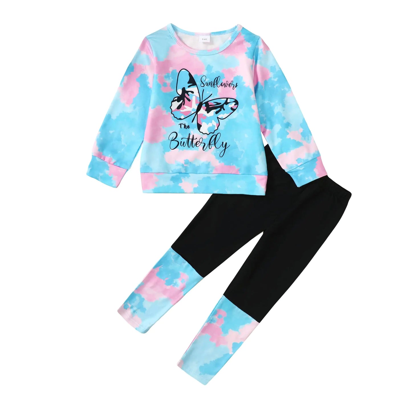 WWXGDS Girls Clothes Girls Clothes Size 6 Girls Clothes Size 7,Butterfly Pattern Girls Winter Clothes Blue Tie Dye Girls Sweatshirt And Spliced Girls Sweatpants