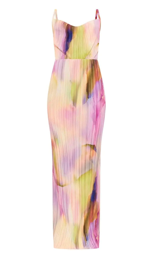 VECVOC Summer Floral Dress Sexy Strap Shoulder Pleated Maxi Dresses A Line Wedding Guest Dresses for WomenPinkMedium