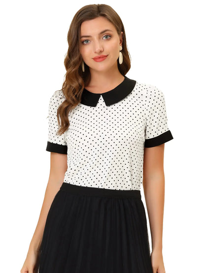 Allegra K Womens Peter Pan Collar Shirt Vintage 1950s Polka Dots Blouse XX-Large White