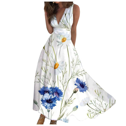 Sundresses for Women Floral Midi Dress for Women Short Prom Dresses for Women Trendy Elegant V Neck Wrap Floral Boho Dress Flowy Ruched Hawaiian Maxi Dress Dress Sets Light (2-Blue3X-L)