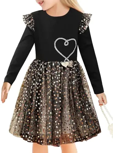 tagyum Girls Dresses Size 6 Winter Long Sleeve Tutu Party Holiday Church 5t Dresses for Girls Black