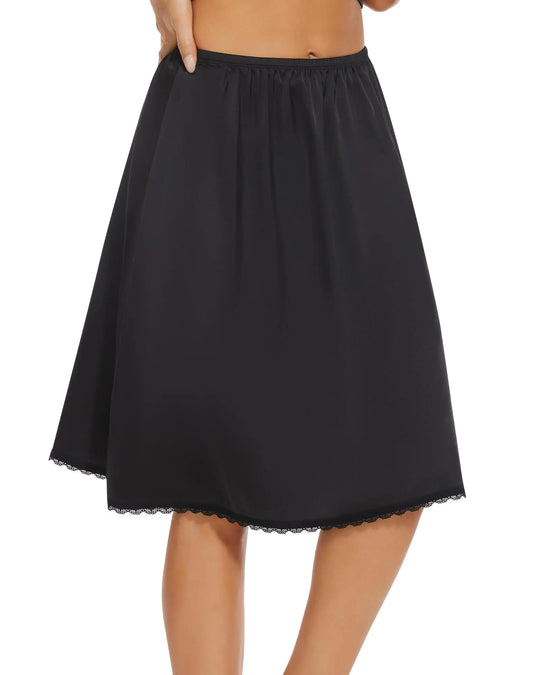 MANCYFIT Womens Half Slips for Under Dresses Slip Skirt Extender Satin Underskirt Black Small