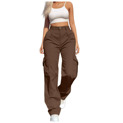 Generic Womens Cargo Pants Womens Hiking Wide Leg Cargo Pants Lightweight Quick Dry Outdoor High Waisted Buttons Pants with Pockets Brown Small