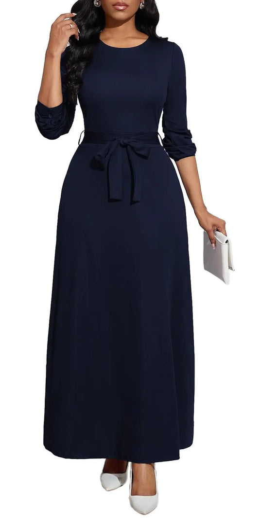 Maxi Dresses for Women Long Dress Casual Round Neck Loose Prom Dresses with Pockets All Seasons