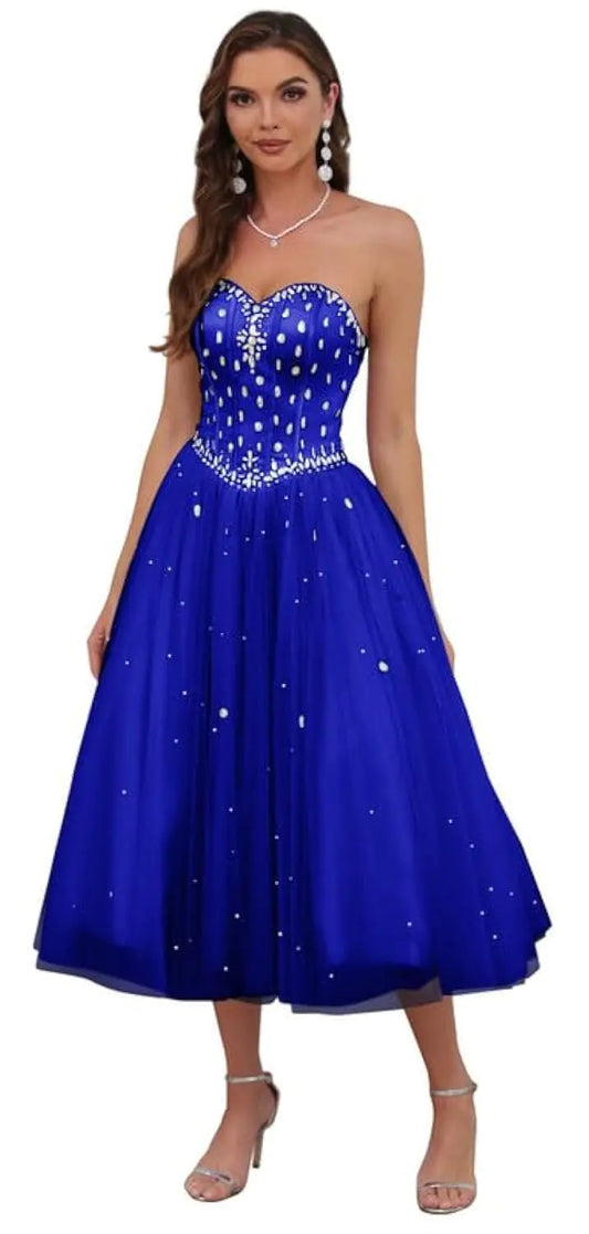 Likedpage Womens Sweetheart Prom Dresses Tea-Length Ball Gown Quinceanera Dresses (ZC1US22W Royal Blue) … …