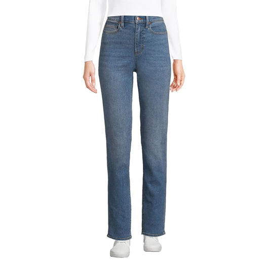 Lands End Womens Recover High Rise Straight Leg Jeans Blue Cruiser Regular 12 30