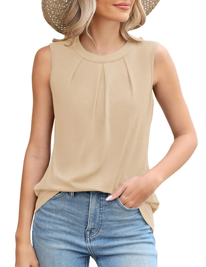 Micoson Womens Tank Tops Sleeveless Summer Blouses Dressy Business Casual Clothes for Women Roundneck Basic Tee Shirt Apricot X-Large