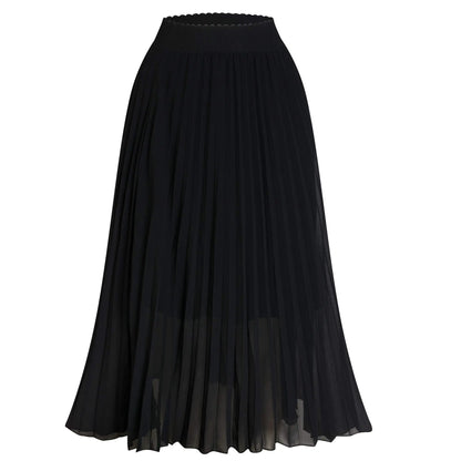 TEERFU Womens Casual High Waist A Line Stretch Pleated Midi Swing Skirt Black Large