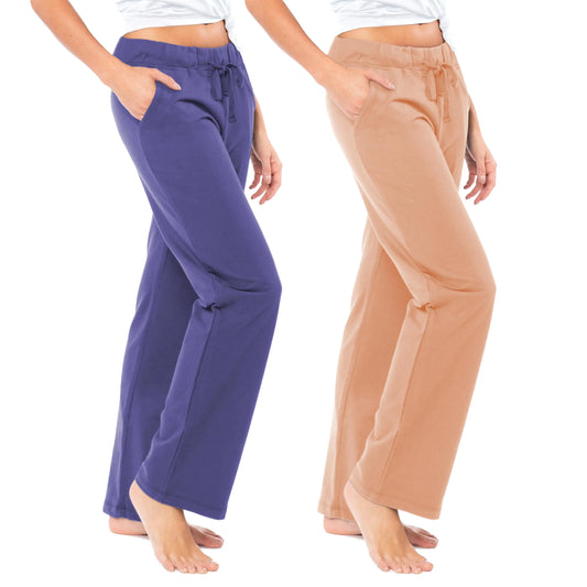 Sexy Basics Womens 2 Pack Ultra Soft French Terry Cotton Drawstring Yoga Lounge Long Pants