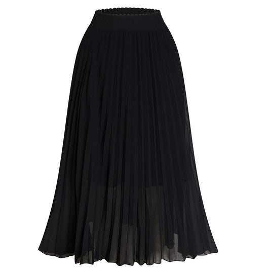 TEERFU Womens Casual High Waist A Line Stretch Pleated Midi Swing Skirt Black Large